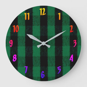 Flannel Buffalo Plaid Green lumberjack texture 1 Large Clock