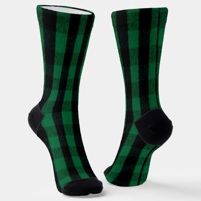 Flannel Buffalo Plaid Green lumberjack texture  Socks (Angled)