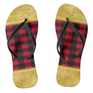Flannel Buffalo Plaid Red lumberjack texture Flip Flops