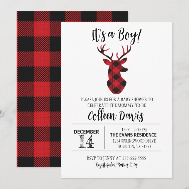 Flannel Deer Baby Shower Invitation (Front/Back)
