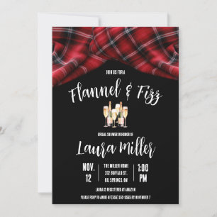 Flannel & Fizz, Plaid, Champagne Bridal Shower Invitation