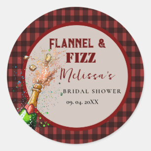Flannel & fizz winter red &  black bridal shower classic round sticker