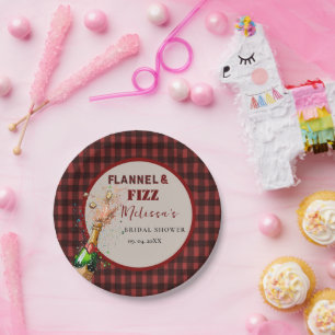 Flannel & fizz winter red &  black bridal shower paper plate