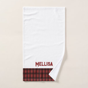 Flannel Fling before ring red plaid bachelorette Hand Towel