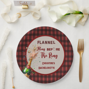 Flannel Fling before ring   red plaid bachelorette Paper Plate