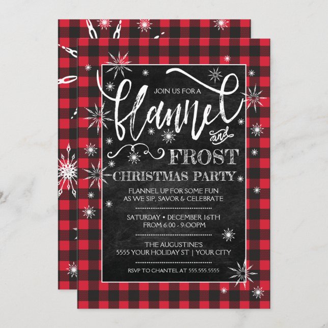 Flannel & Frost Christmas Party Invitation (Front/Back)