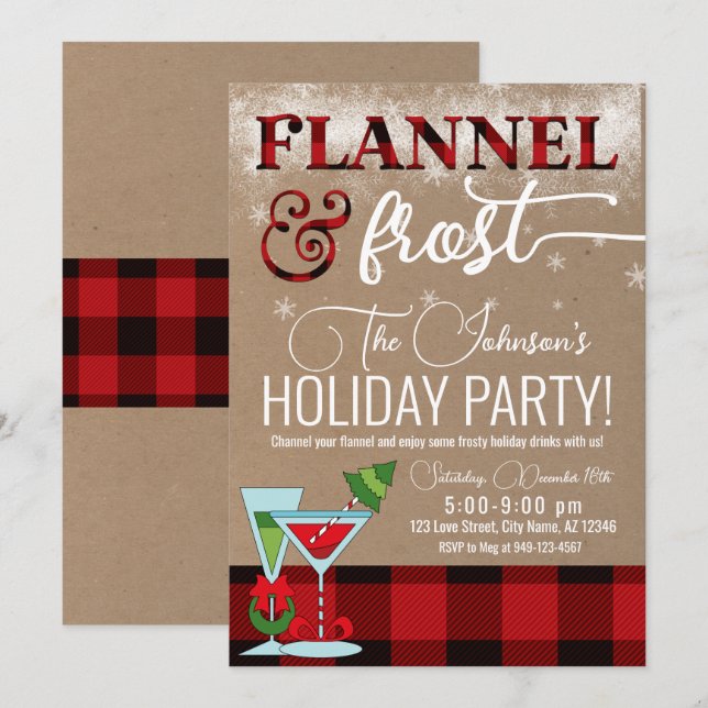Flannel & Frost Cocktail Holiday Party Christmas  Invitation (Front/Back)