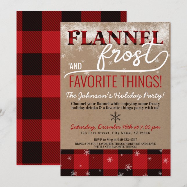 Flannel, Frost & Favourite Things Holiday Party Invitation (Front/Back)