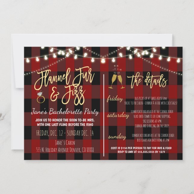 Flannel Fur and Fizz Party Invitation (Front)