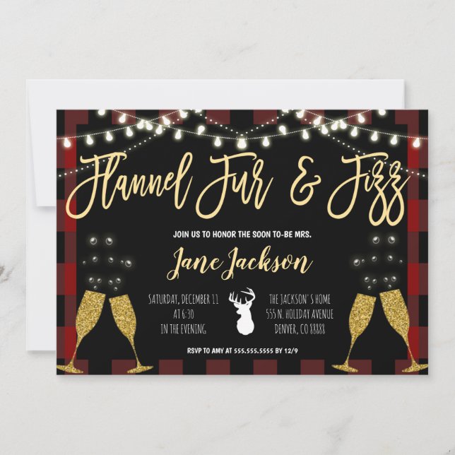 Flannel Fur and Fizz Party Invitation (Front)