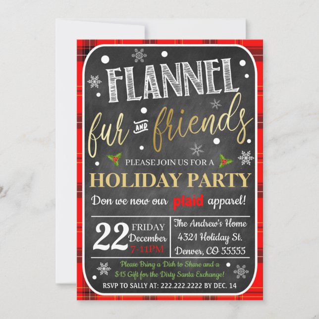 Flannel Fur & Friends Christmas Invitation (Front)