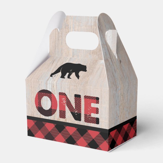 Flannel Plaid Buffalo Wilderness First Birthday Favor Box (Front Side)
