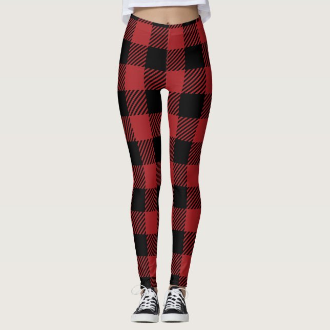 Flannel Women's leggings in Red and Black (Front)