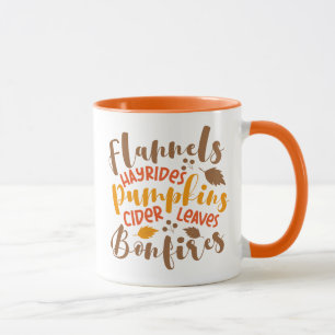 Flannels Hay Rides Pumpkins Cider Leaves Bonfires Mug