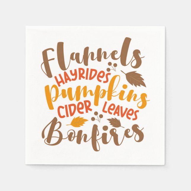 Flannels Hay Rides Pumpkins Cider Leaves Bonfires Napkin (Front)