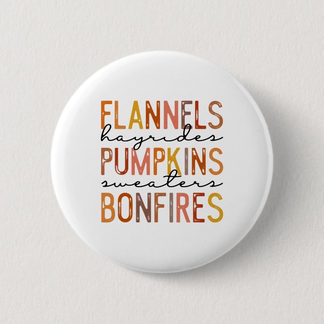 Flannels Hayriders Bonfires Pumpkins Leopard Fall  2 Inch Round Button (Front)