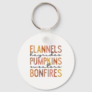 Flannels Hayriders Bonfires Pumpkins Leopard Fall  Keychain