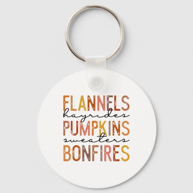 Flannels Hayriders Bonfires Pumpkins Leopard Fall  Keychain (Front)