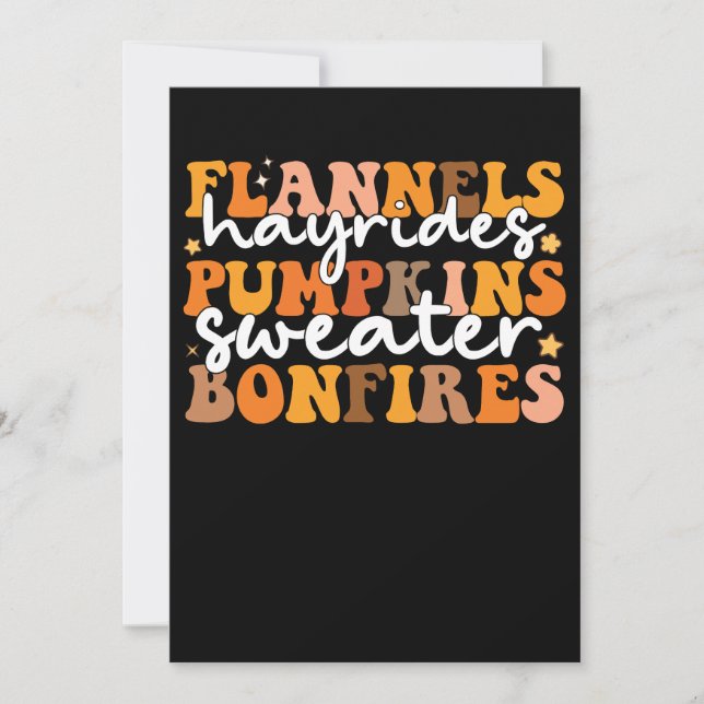 Flannels Hayrides Pumpkins Sweaters Bonfires Groov Invitation (Front)