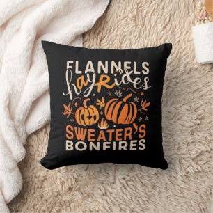 Flannels Hayrides Pumpkins Sweaters Bonfires Throw Pillow