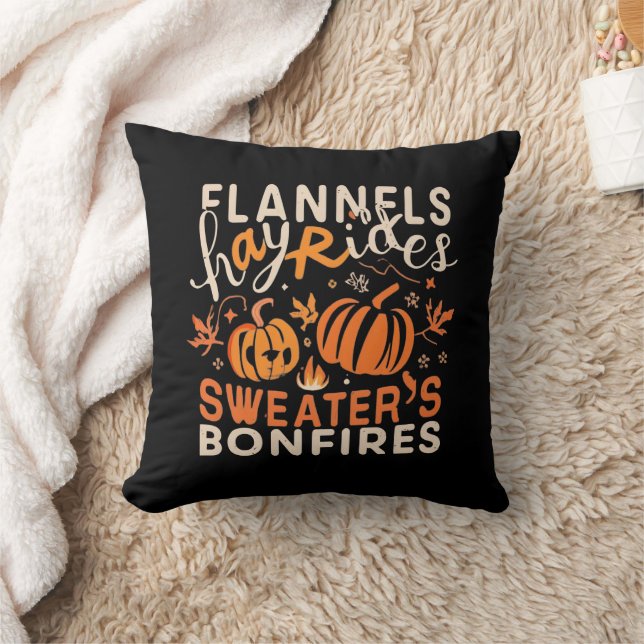 Flannels Hayrides Pumpkins Sweaters Bonfires Throw Pillow (Blanket)