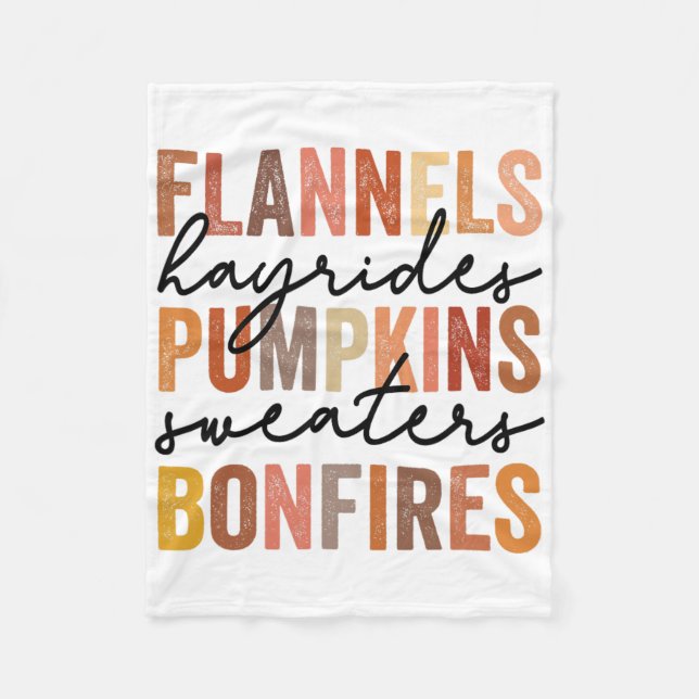 Flannels Hayrides Pumpkins Vintage Sweaters Bonfir Fleece Blanket (Front)