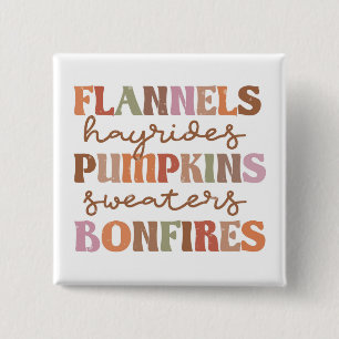 Flannels Pumpkins Bonfires 2 Inch Square Button