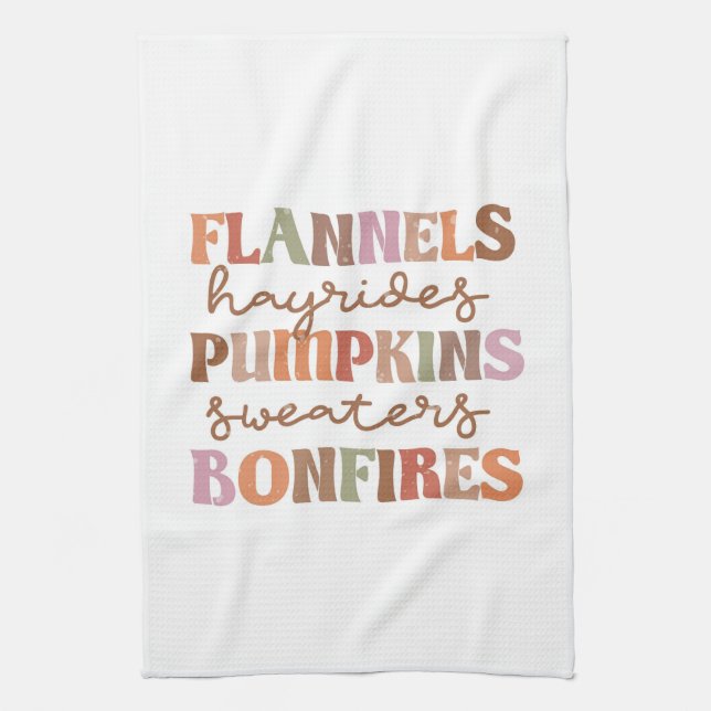 Flannels Pumpkins Bonfires Kitchen Towel (Vertical)