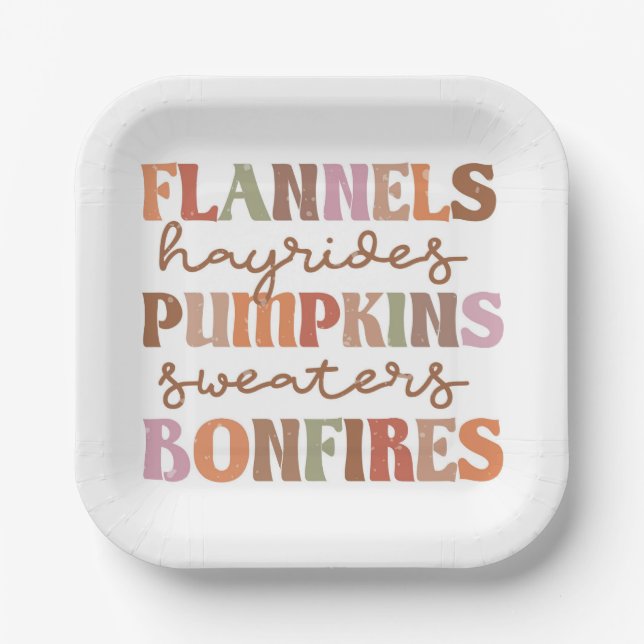 Flannels Pumpkins Bonfires Paper Plate (Front)