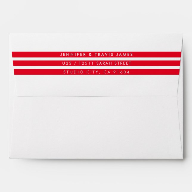 FLAP RETURN ADDRESS modern minimal stripe red Envelope (Back (Top Flap))