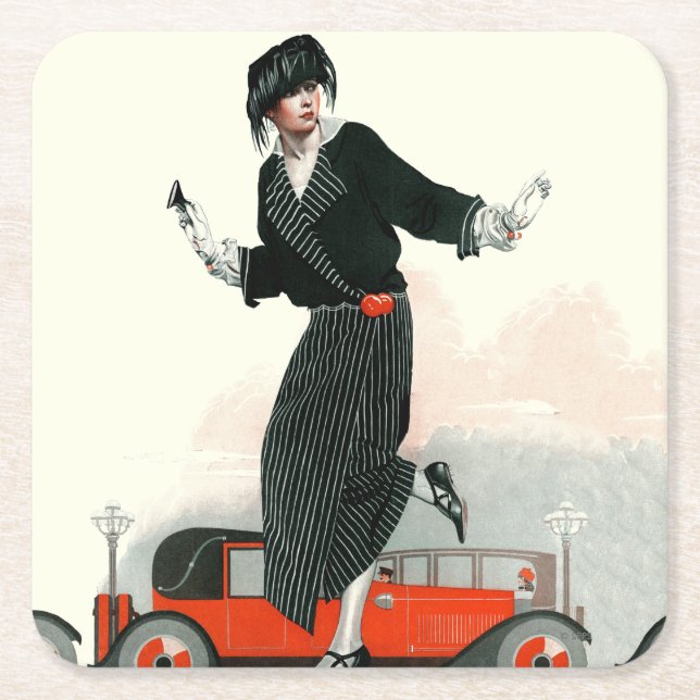 Flapper and Roadster Square Paper Coaster (Front)
