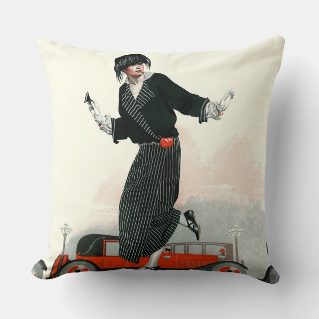 Flapper and Roadster Throw Pillow (Front)
