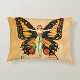 Flapper Butterfly Flying Woman Illustration Accent Pillow