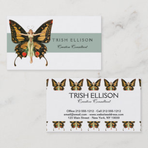 Flapper Butterfly Flying Woman Illustration Business Card