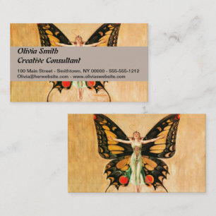 Flapper Butterfly Flying Woman Illustration Business Card