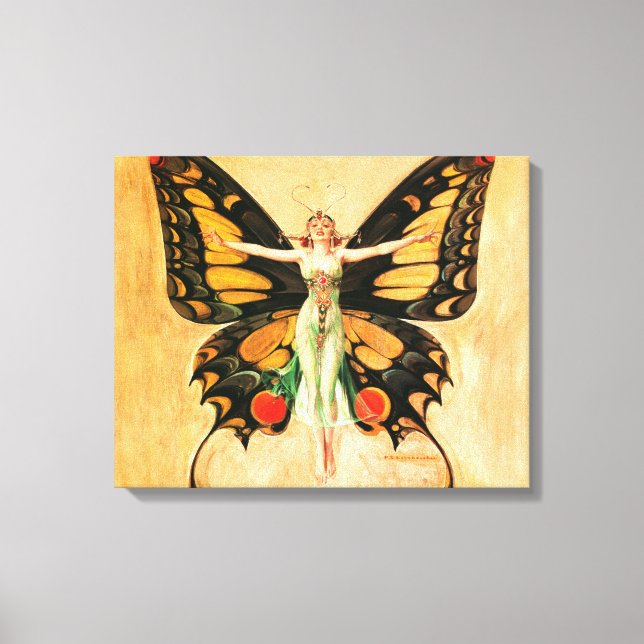 Flapper Butterfly Flying Woman Illustration Canvas Print (Front)