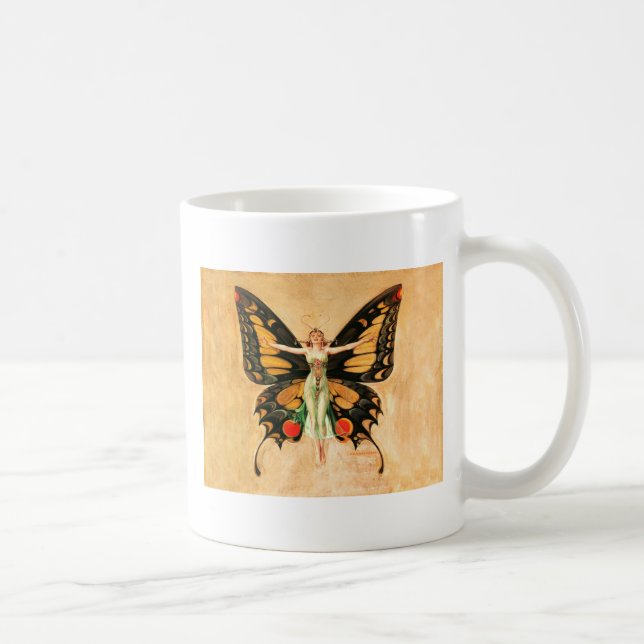 Flapper Butterfly Flying Woman Illustration Coffee Mug (Right)