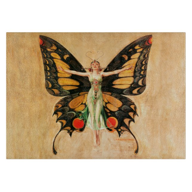 Flapper Butterfly Flying Woman Illustration Cutting Board (Front)