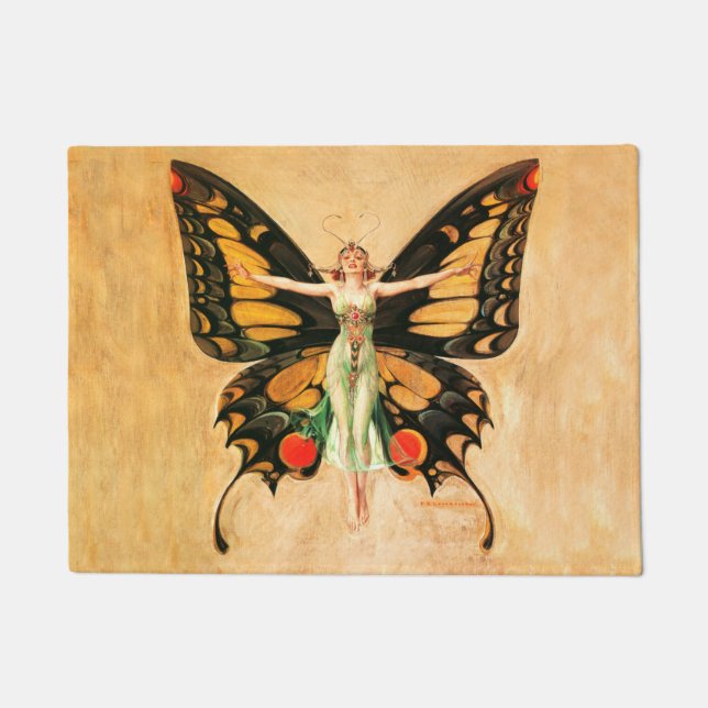Flapper Butterfly Flying Woman Illustration Doormat (Front)