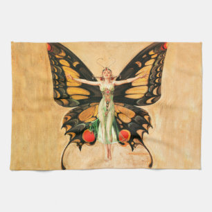 Flapper Butterfly Flying Woman Illustration Kitchen Towel