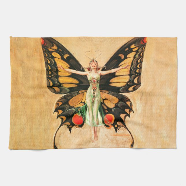 Flapper Butterfly Flying Woman Illustration Kitchen Towel (Horizontal)