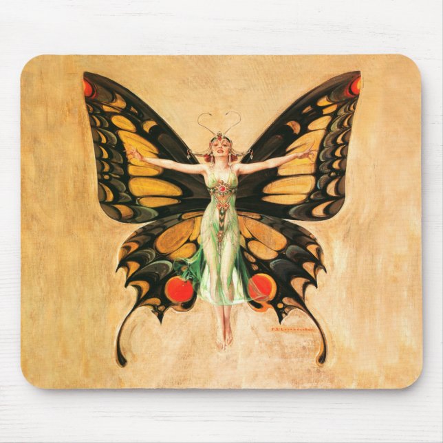 Flapper Butterfly Flying Woman Illustration Mouse Pad (Front)