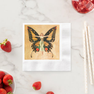 Flapper Butterfly Flying Woman Illustration Napkin