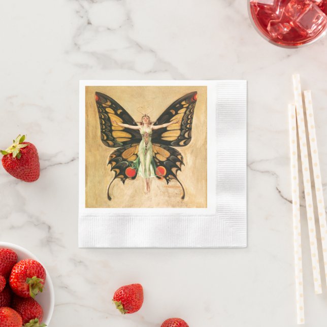 Flapper Butterfly Flying Woman Illustration Napkin (Insitu)