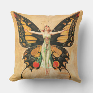 Flapper Butterfly Flying Woman Illustration Outdoor Pillow