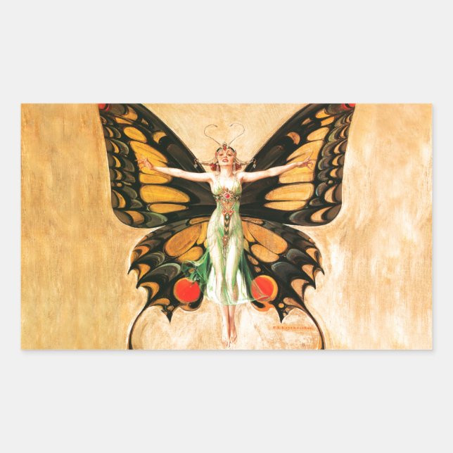 Flapper Butterfly Flying Woman Illustration Sticker (Front)