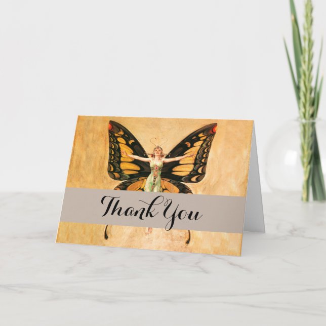 Flapper Butterfly Flying Woman Illustration Thank You Card (Front)