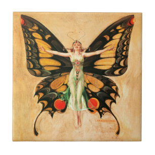 Flapper Butterfly Flying Woman Illustration Tile