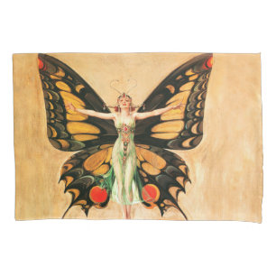 Flapper Butterfly Leyendecker Woman Illustration Pillowcase