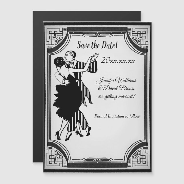 Flapper Couple Save the Date Magnetic Card (Front/Back)